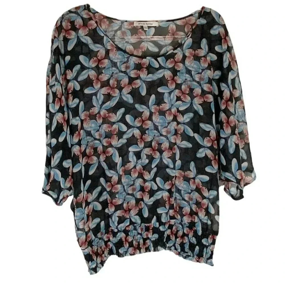 Black Rainn L black sheer with butterflies top